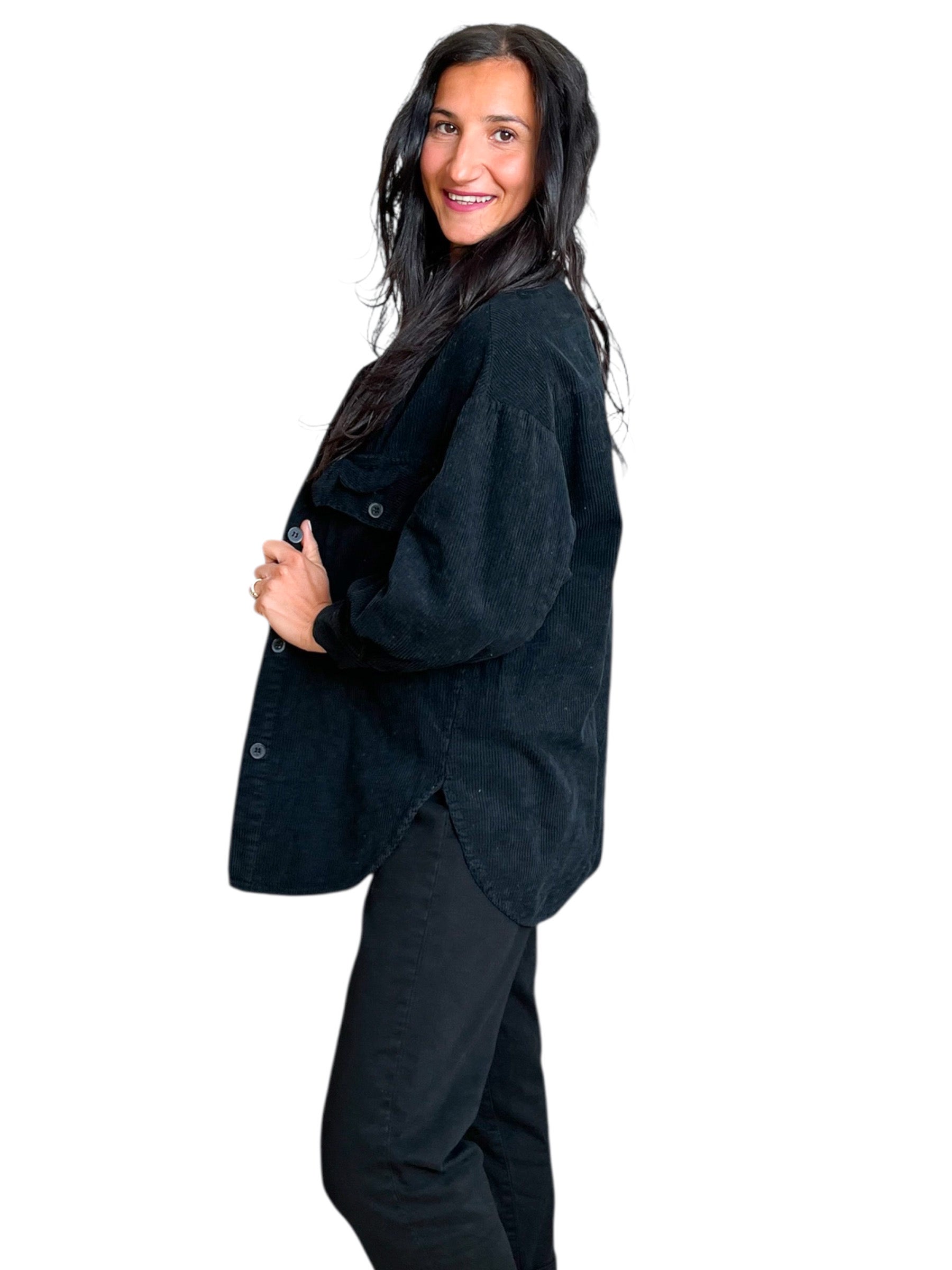 Oversize Cordjacke in Schwarz