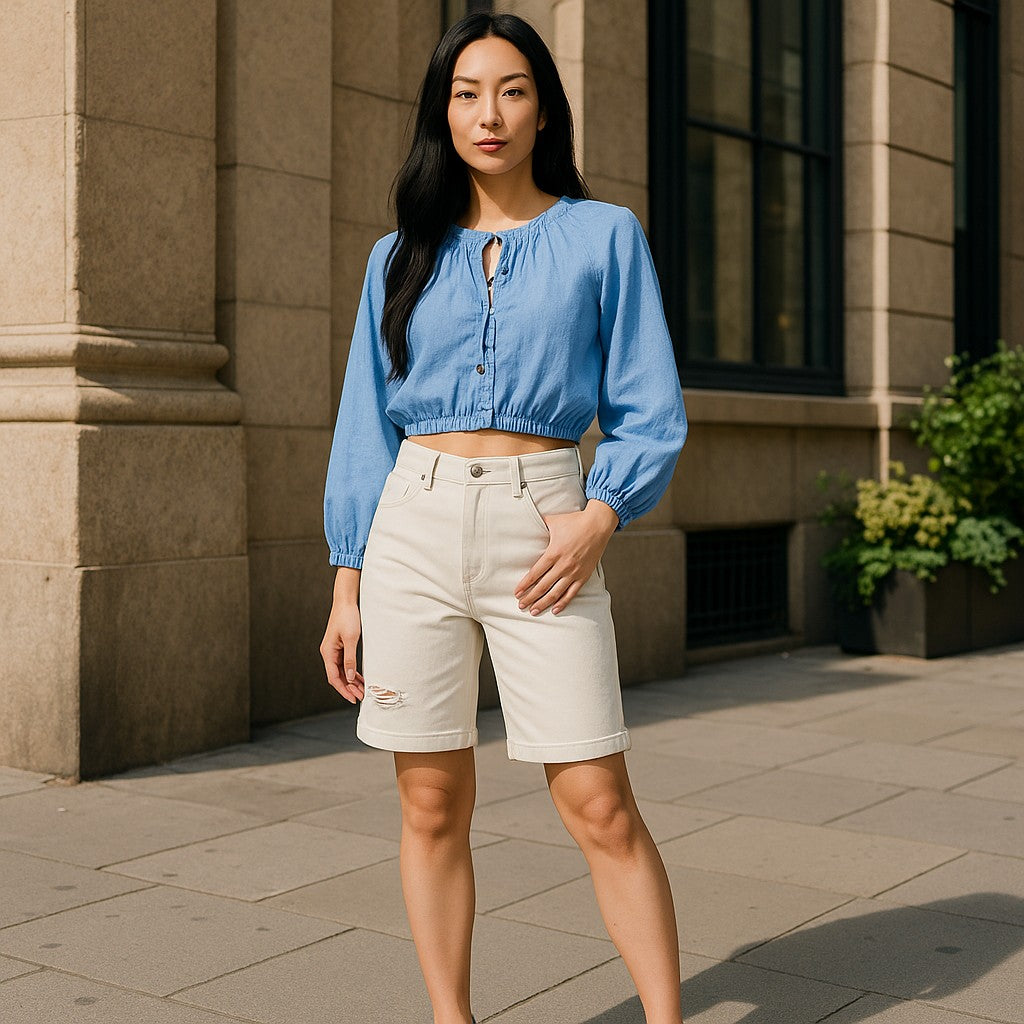 Bluse mit langen Ärmeln und Gummizug - Elissima