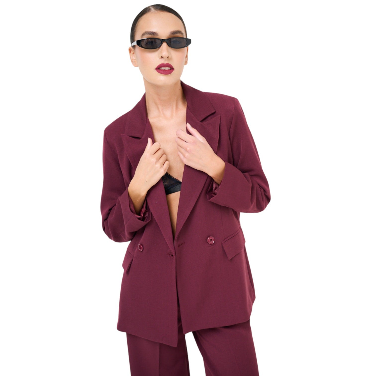 Oversize Blazer zweireihig mit Revers – Rot - Elissima