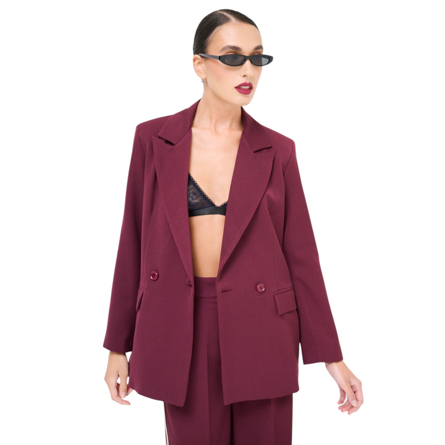 Oversize Blazer zweireihig mit Revers – Rot - Elissima