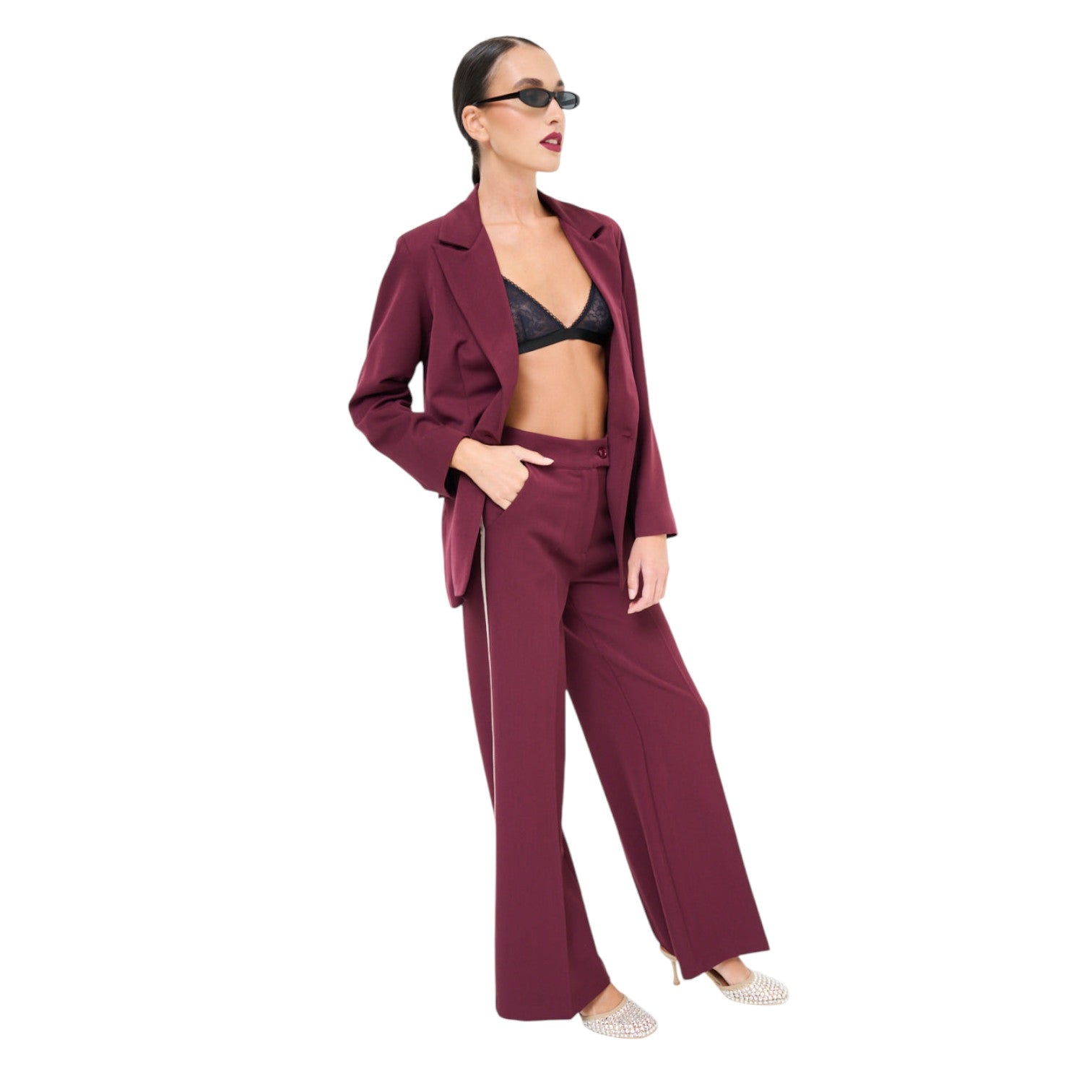 Damen Tailored Wide-Leg Hose mit Kontraststreifen - Elissima