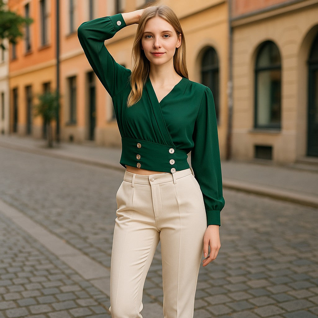 Elegante und trendige Bluse in dunkelgrün - Elissima