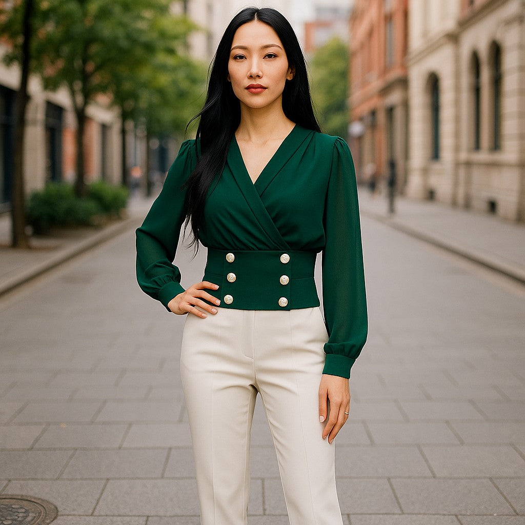 Elegante und trendige Bluse in dunkelgrün - Elissima