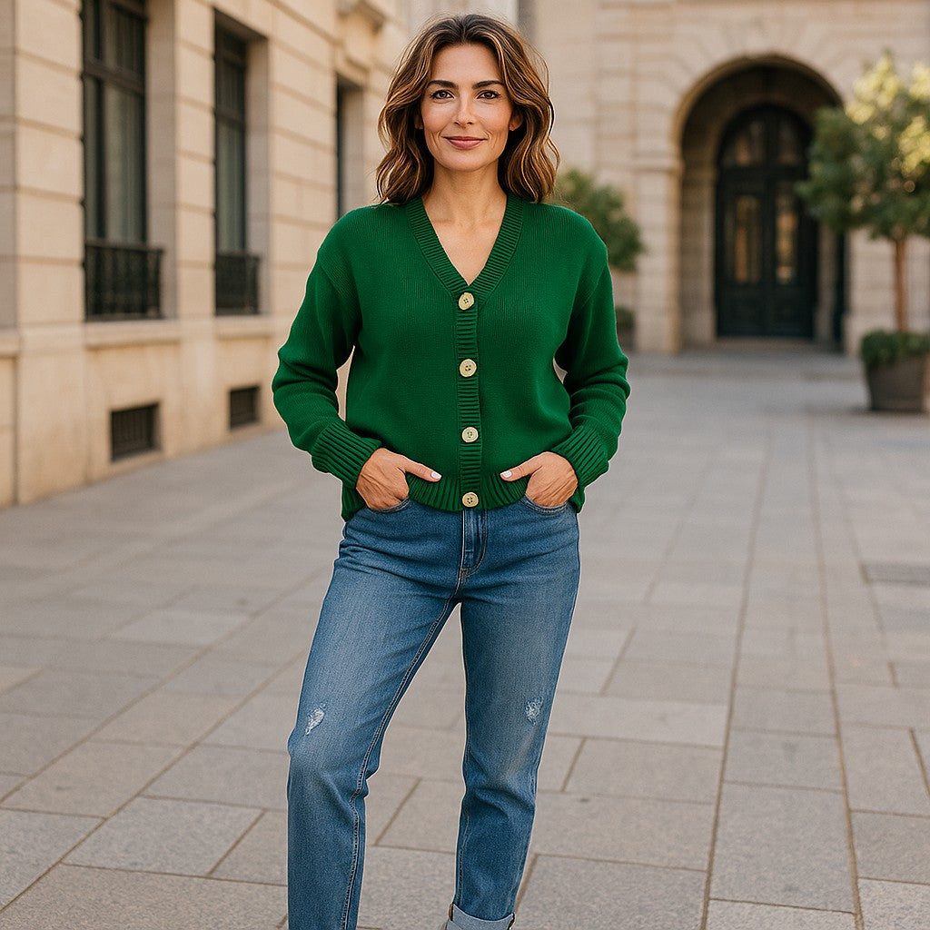 Grüne Jacke mit Knöpfen und Kapuze - Elissima