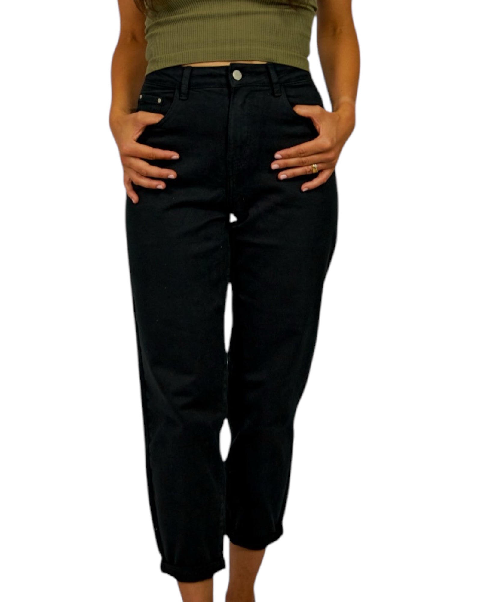 Schwarze Jeans aus Baumwolle mit hoher Taille - Elissima