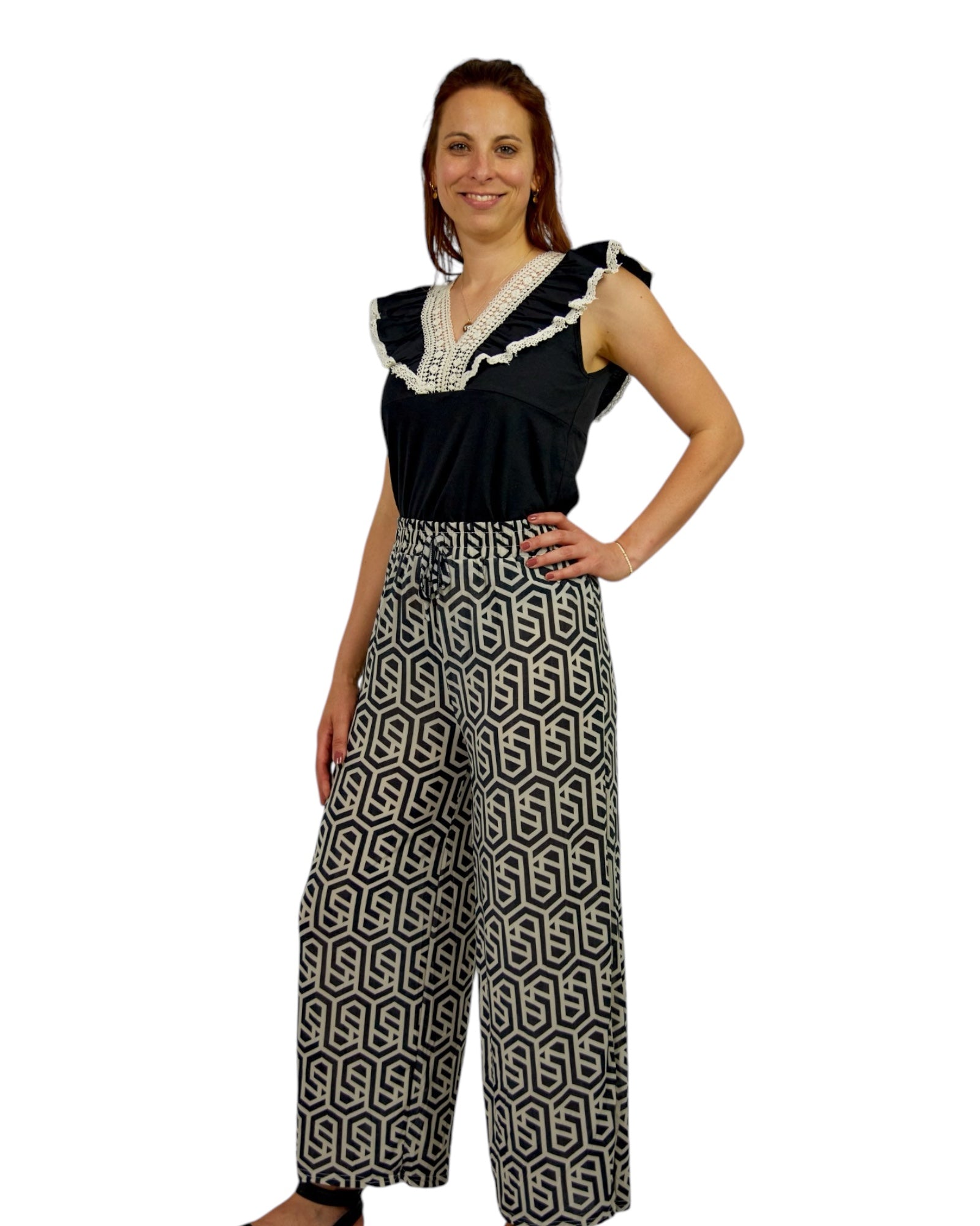 Wide Leg Hose mit Kordelzug und Gummizug - Elissima