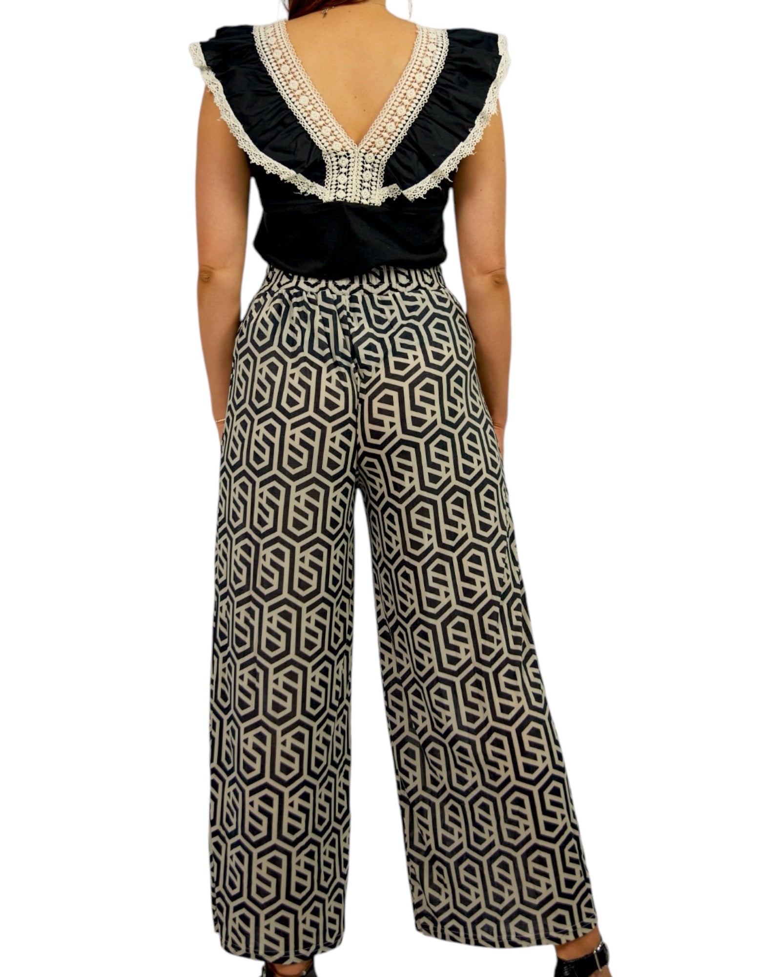 Wide Leg Hose mit Kordelzug und Gummizug - Elissima
