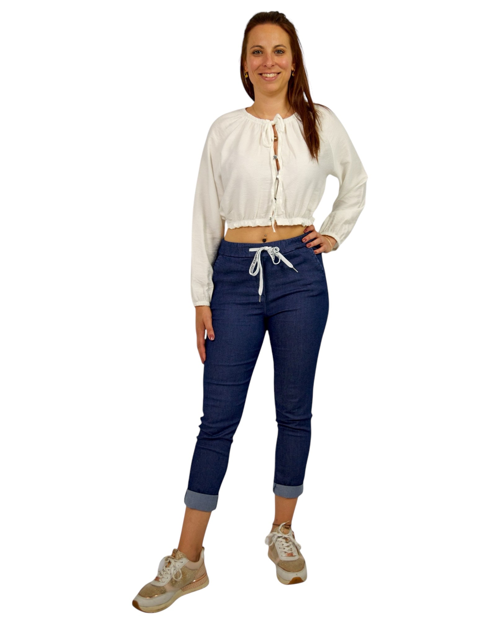 Denim Hose aus Baumwolle mit Gummizug - Elissima