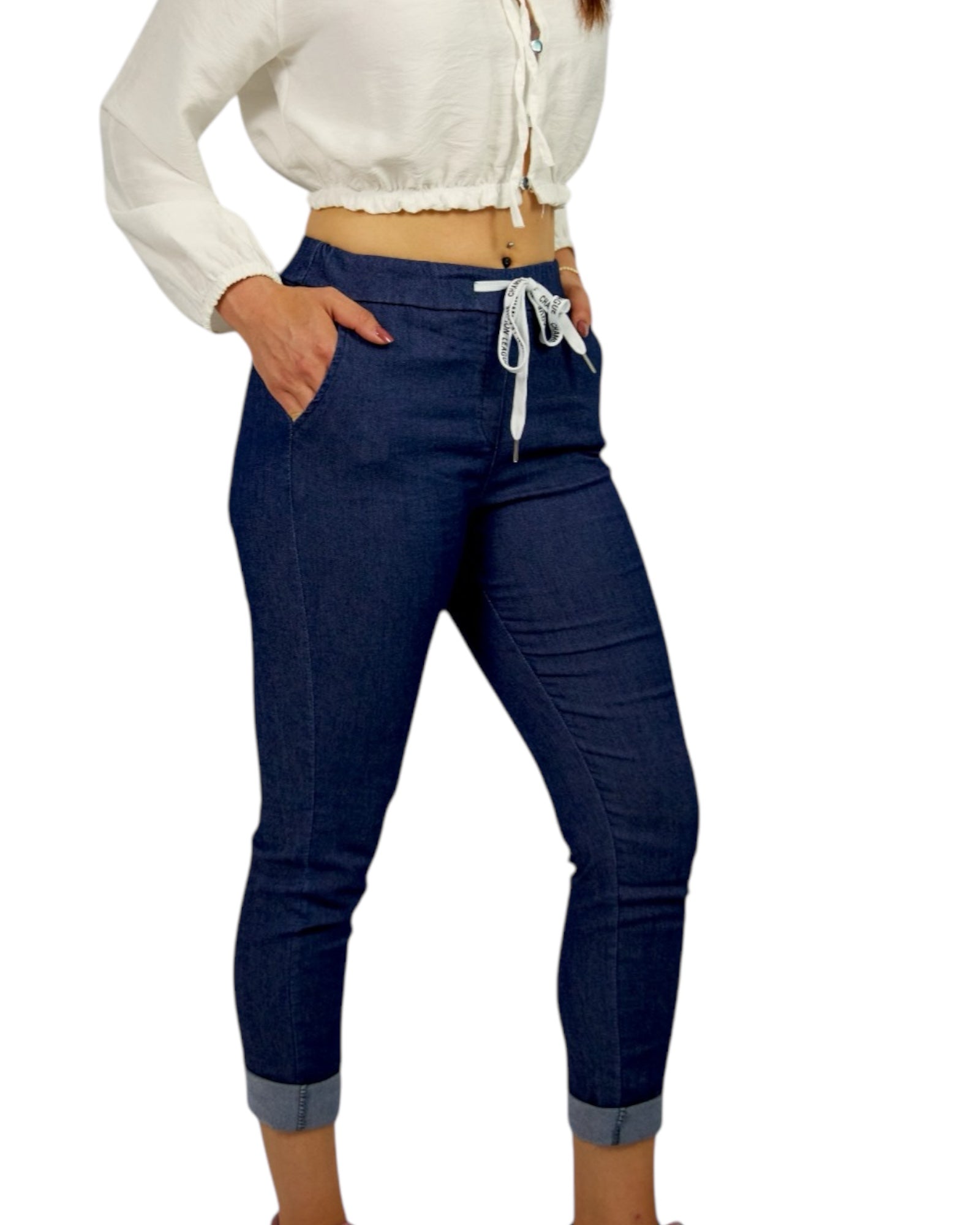 Denim Hose aus Baumwolle mit Gummizug - Elissima