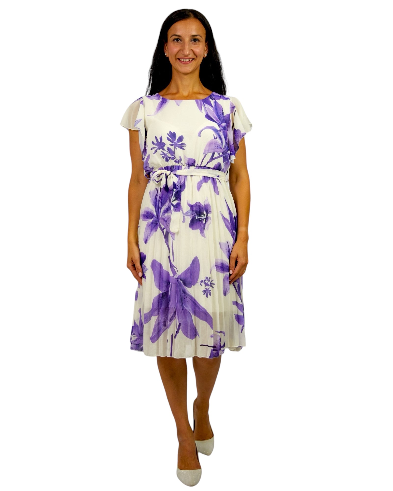 Elegantes A-Linien Kleid mit Blumenmuster plissiert - Elissima