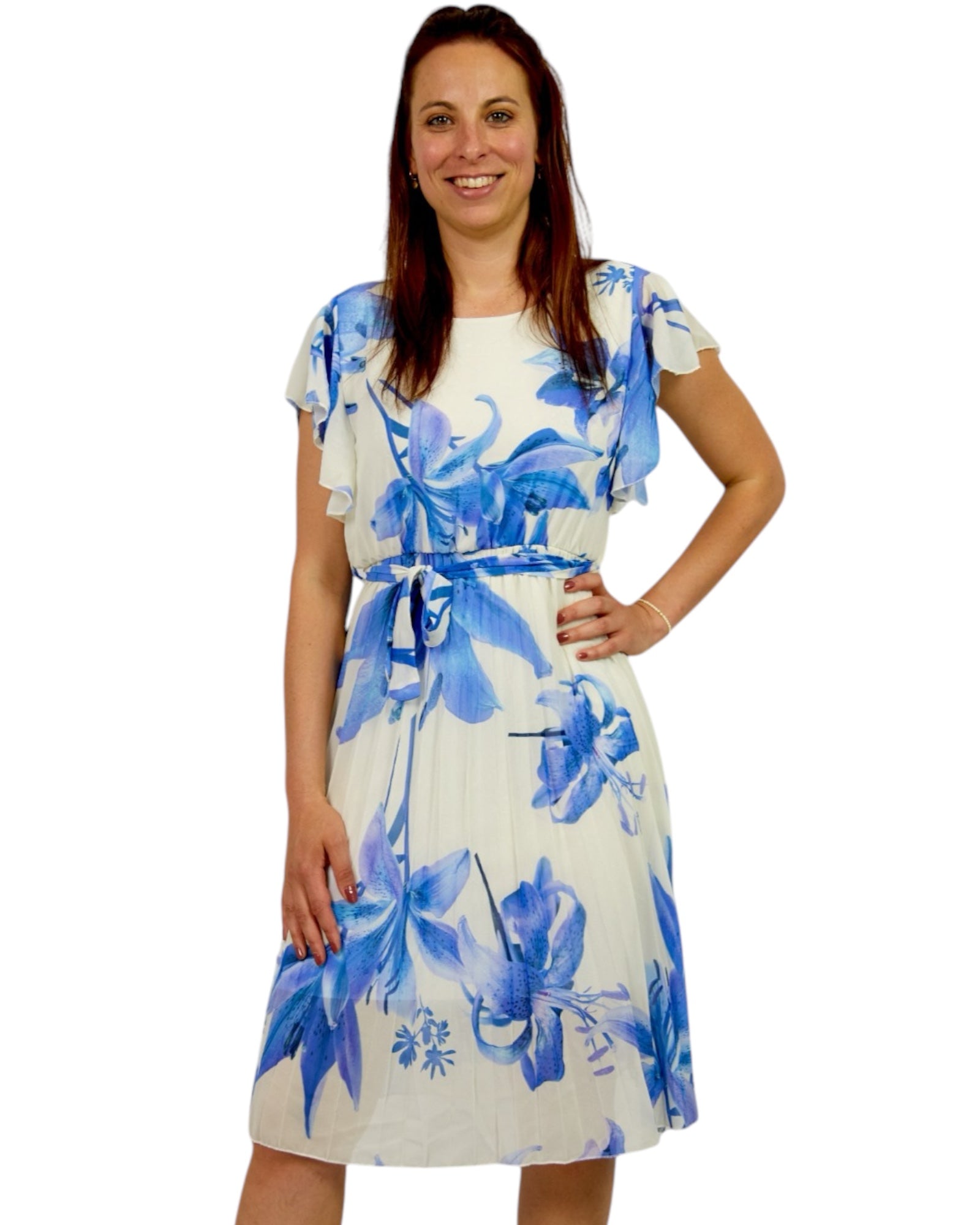 Elegantes A-Linien Kleid mit Blumenmuster plissiert - Elissima