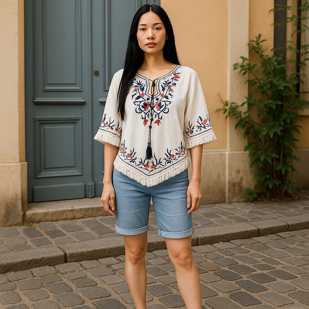 Bluse mit besticktem Muster - Elissima