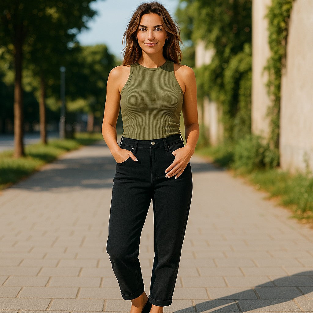 Schwarze Jeans aus Baumwolle mit hoher Taille - Elissima