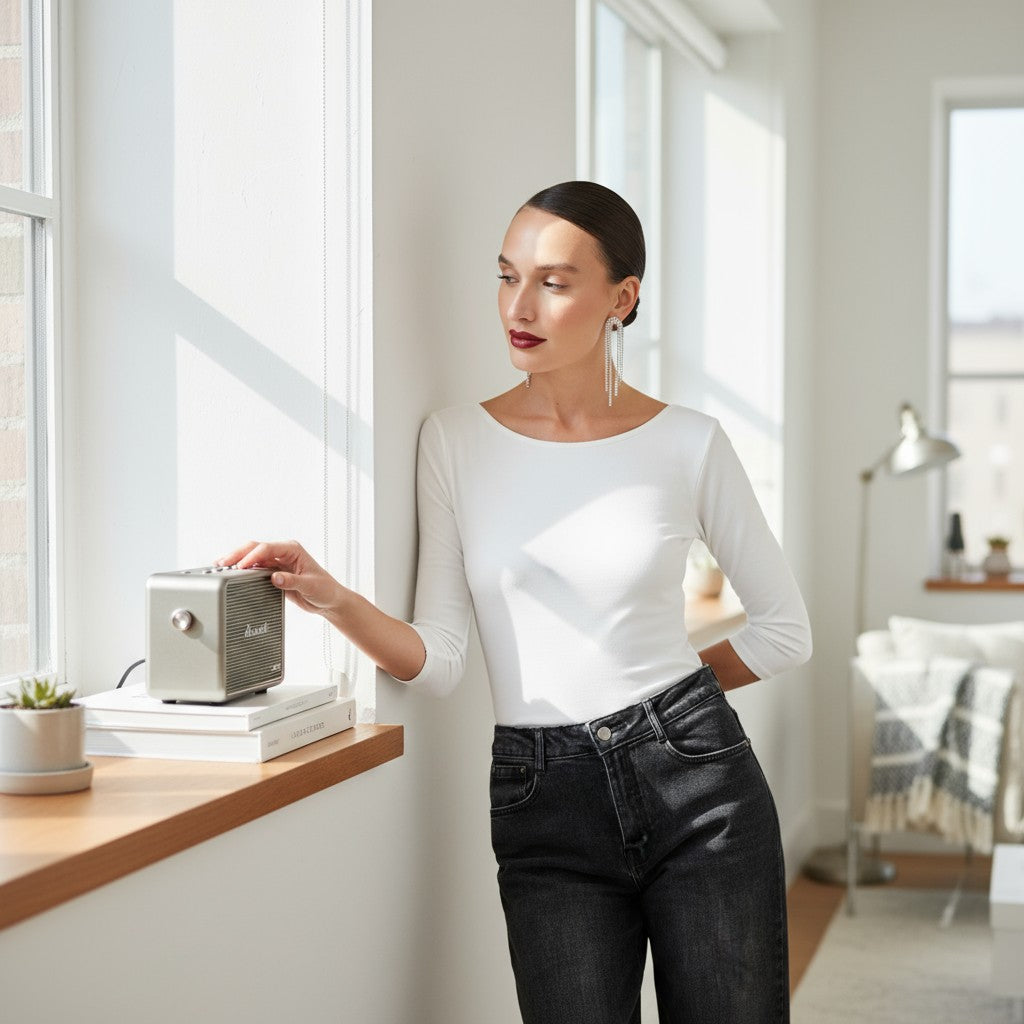 Enganliegendes Damen Top mit Rundhalsausschnitt – Minimalistisches Design