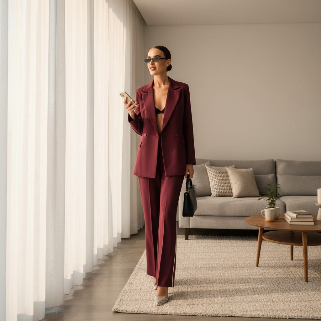 Damen Tailored Wide-Leg Hose mit Kontraststreifen - Elissima