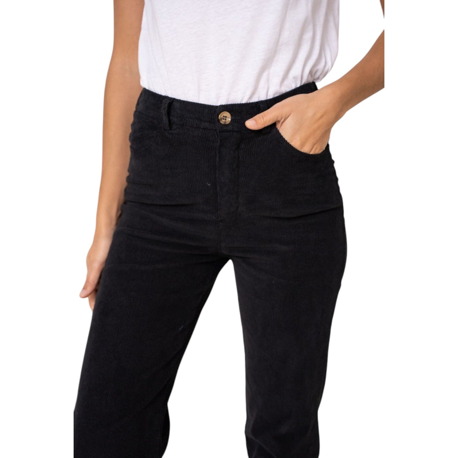 Wide leg Cordhose in schwarz aus Italien - Elissima