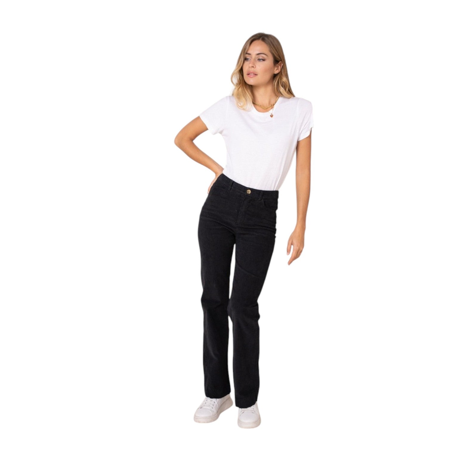 Wide leg Cordhose in schwarz aus Italien - Elissima