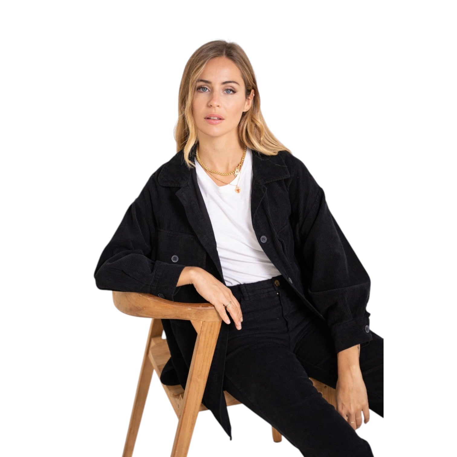 Oversize Cordjacke in Schwarz - Elissima