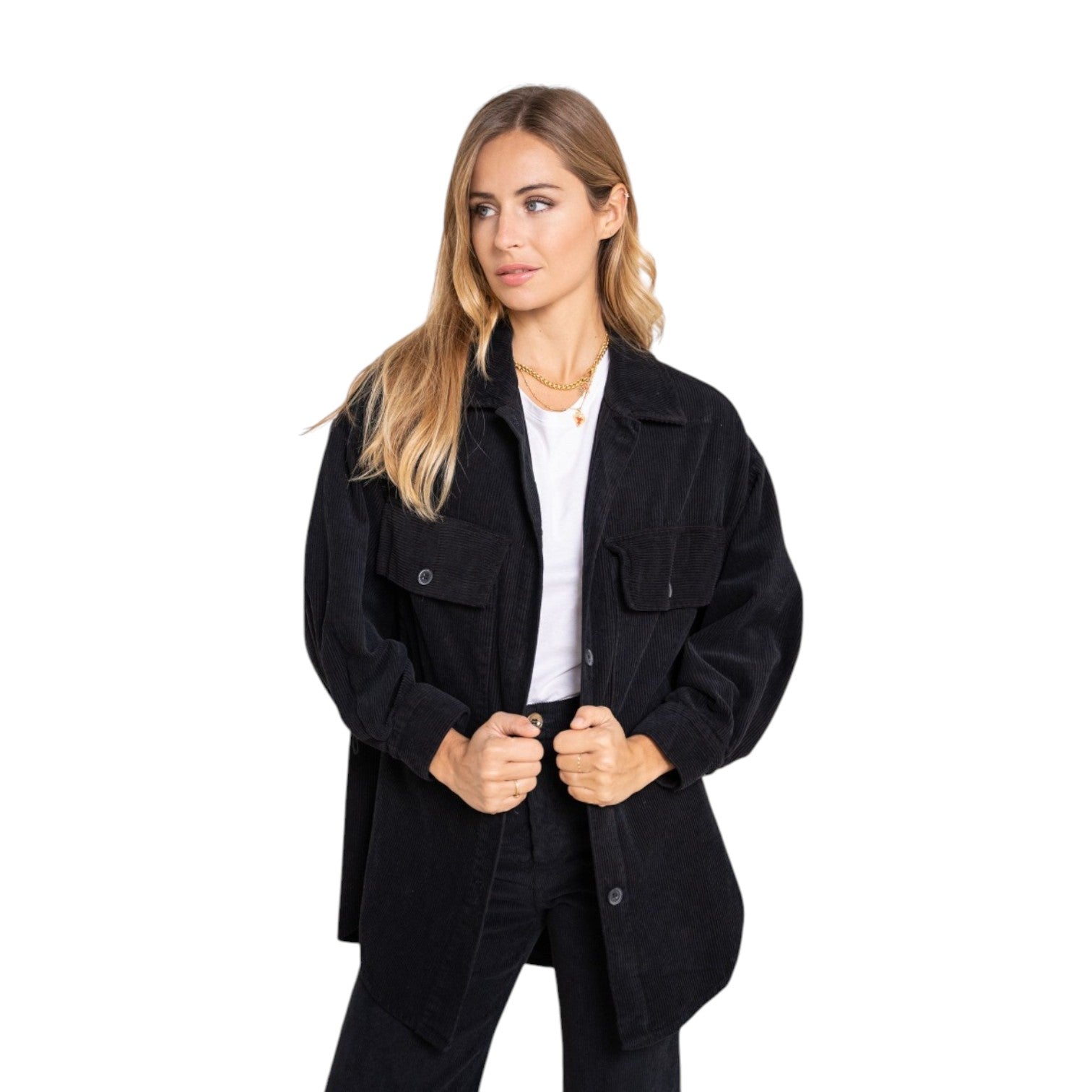 Oversize Cordjacke in Schwarz - Elissima