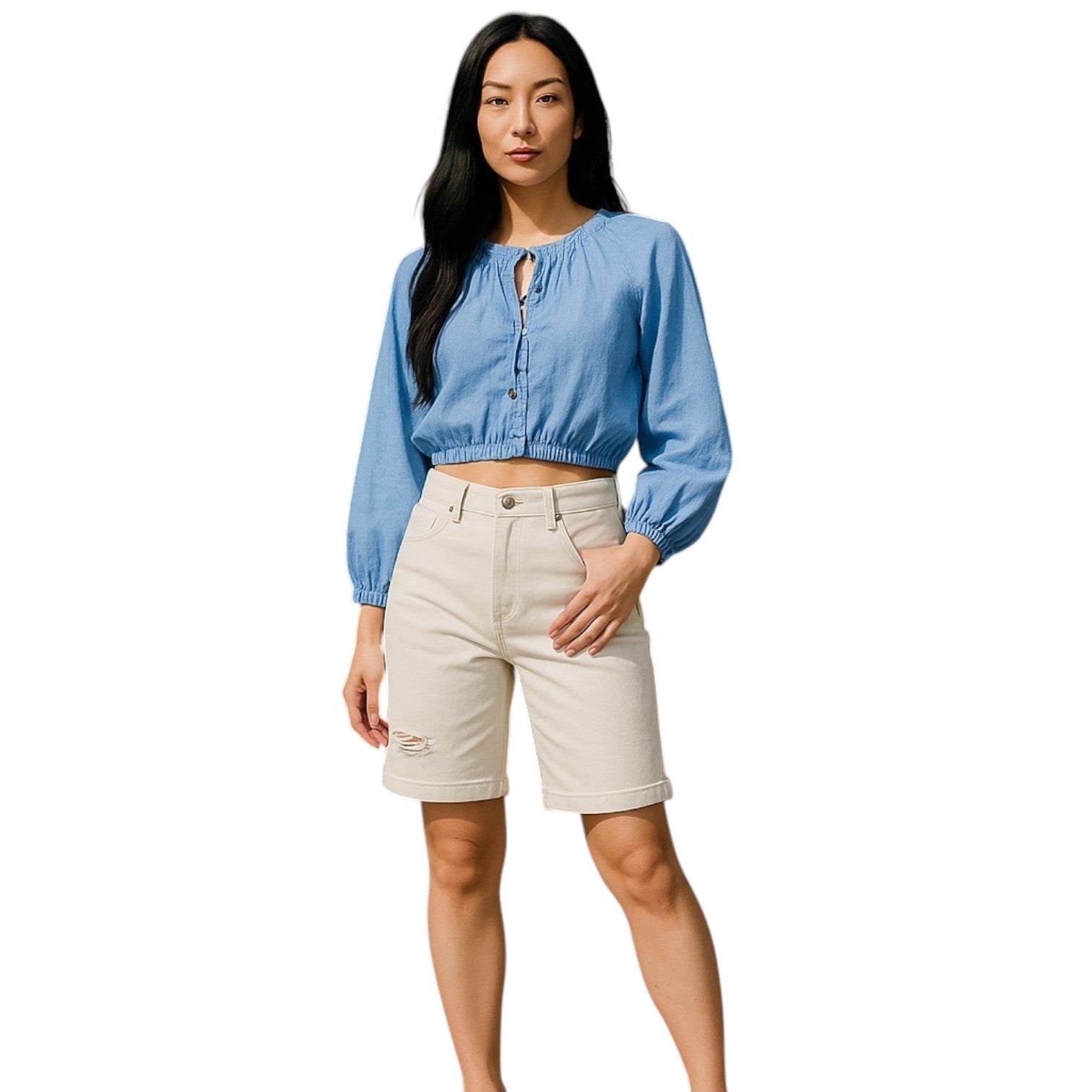 Bluse mit langen Ärmeln und Gummizug - Elissima 