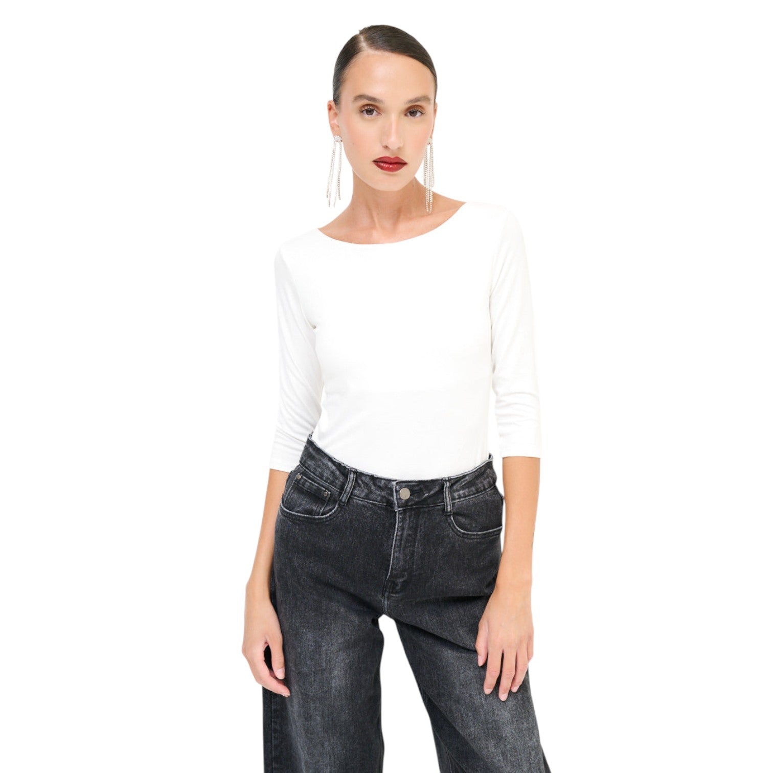 Enganliegendes Damen Top mit Rundhalsausschnitt – Minimalistisches Design
