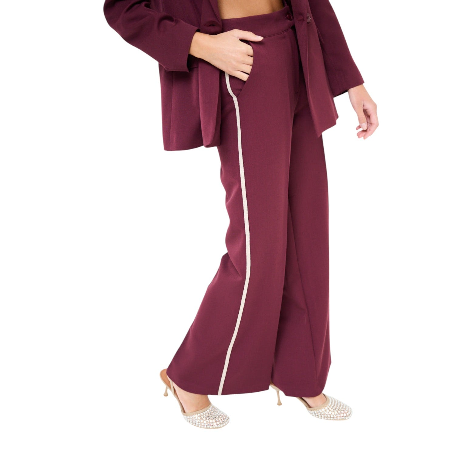 Damen Tailored Wide-Leg Hose mit Kontraststreifen