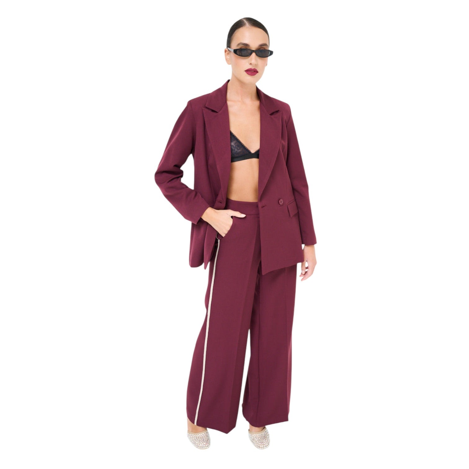 Damen Tailored Wide-Leg Hose mit Kontraststreifen