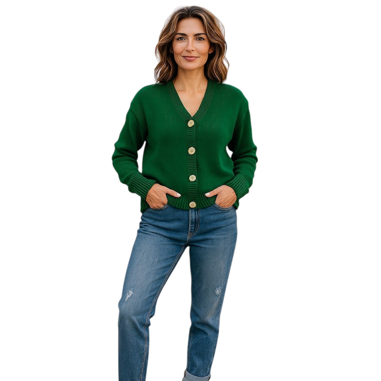 Grüne Jacke mit Knöpfen und Kapuze