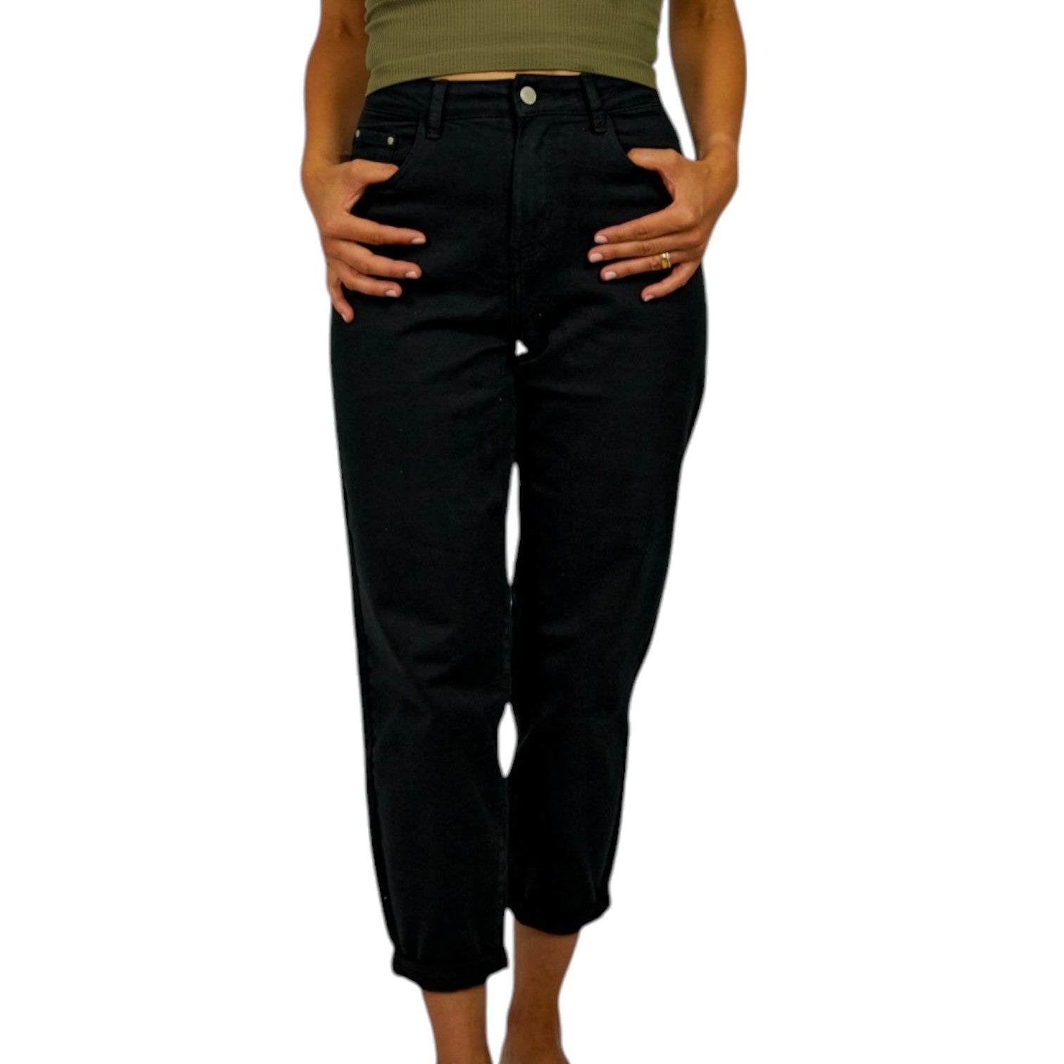 Schwarze Jeans aus Baumwolle mit hoher Taille - Elissima 
