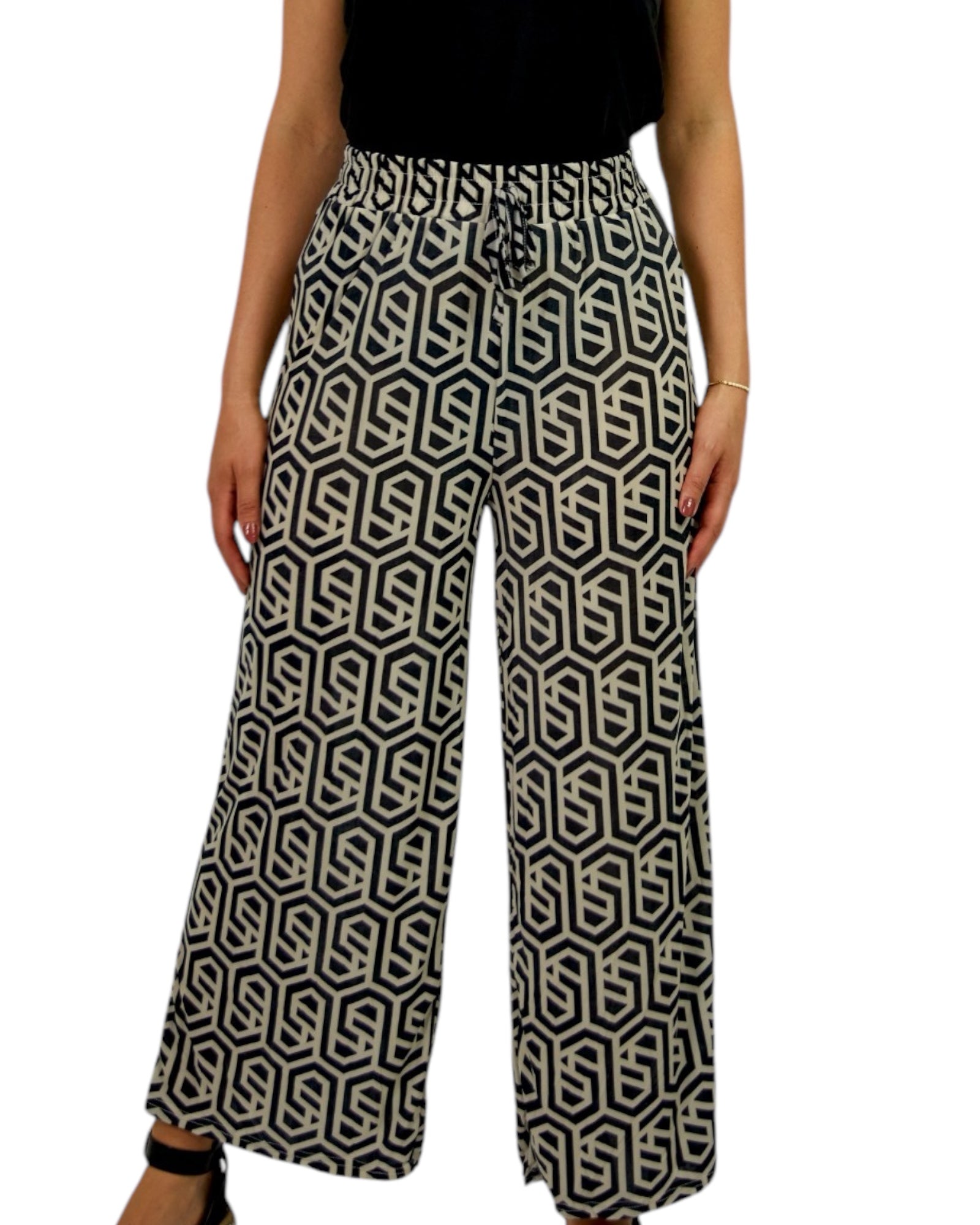 Wide Leg Hose mit Kordelzug und Gummizug - Elissima 