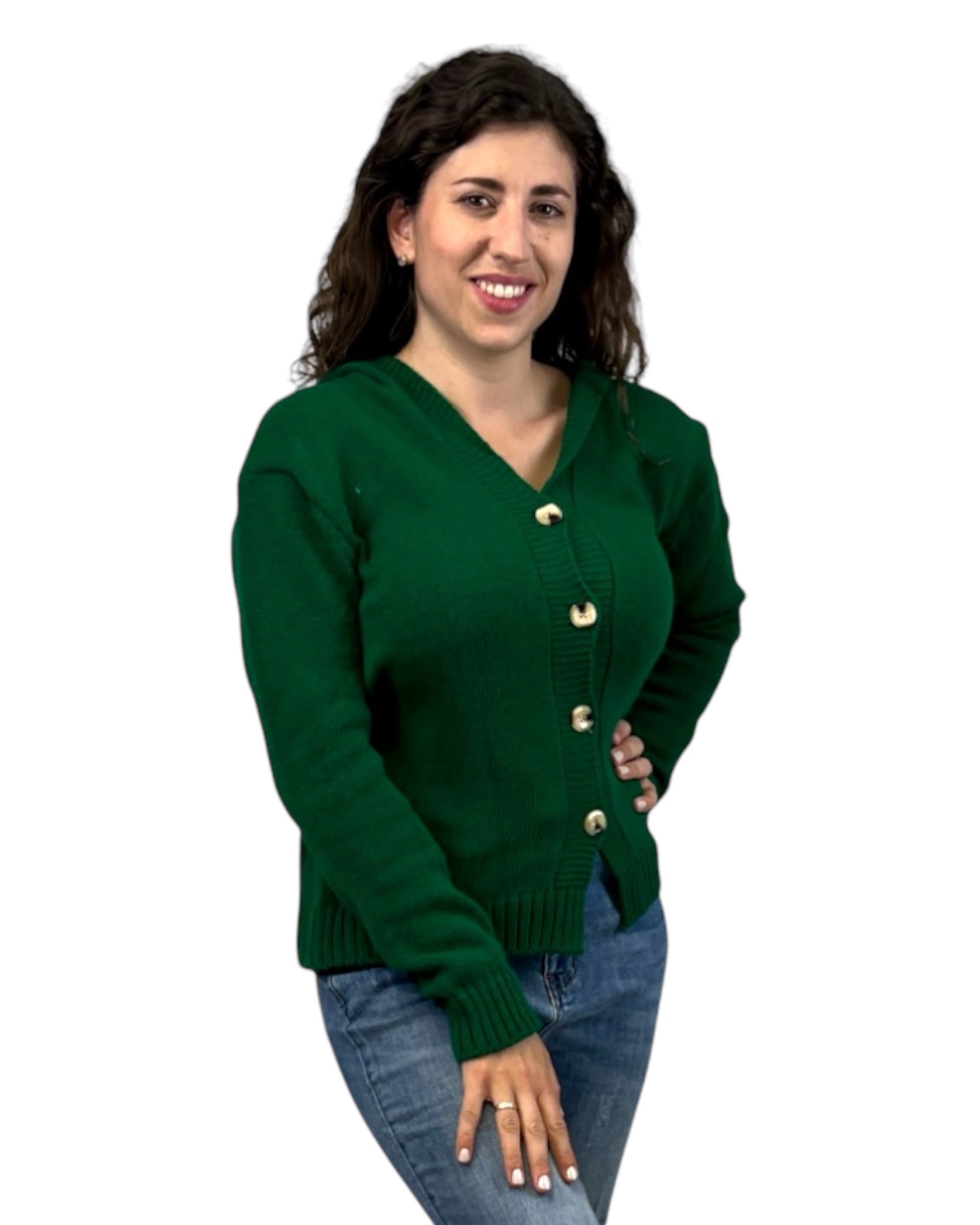Grüne Jacke mit Knöpfen und Kapuze - Elissima 