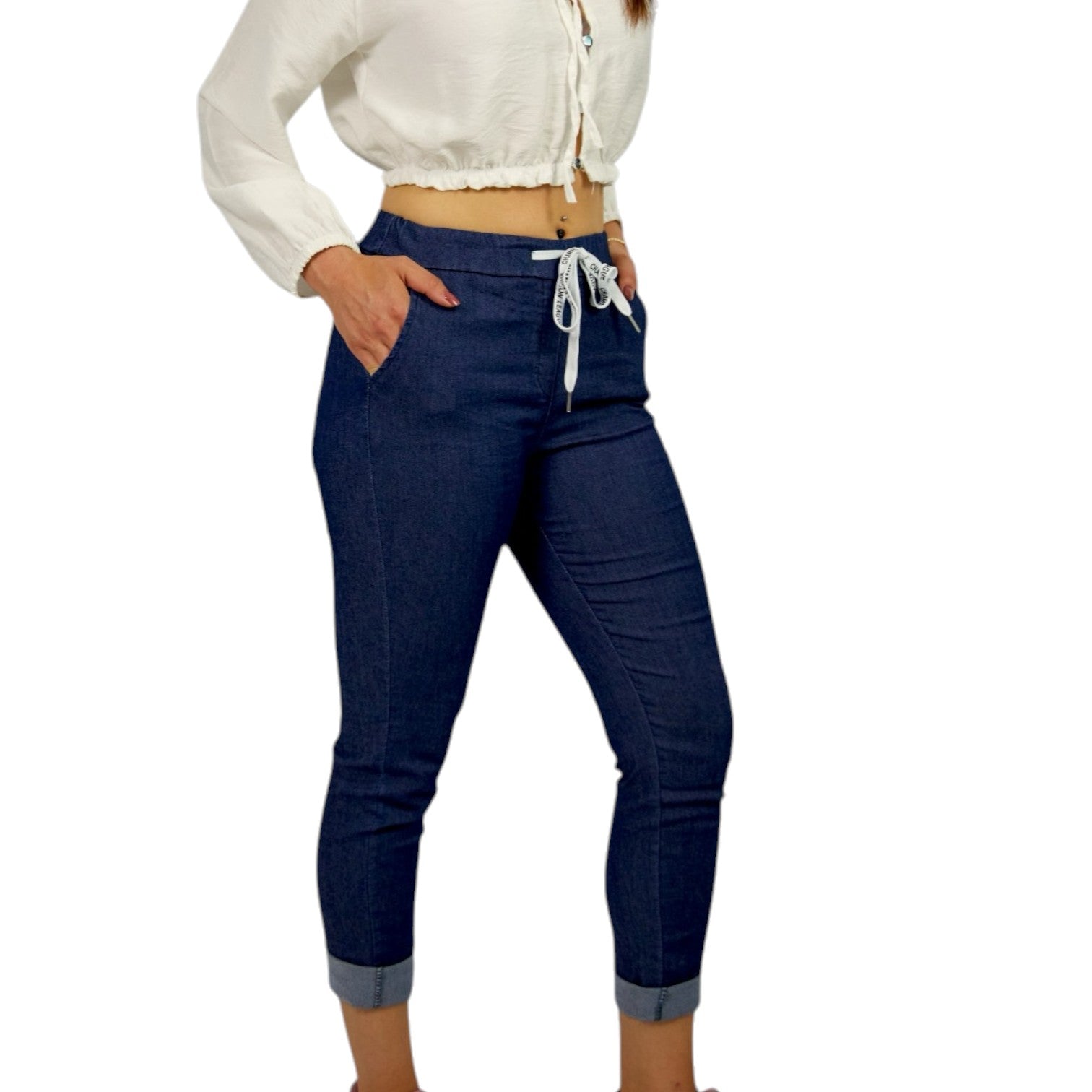 Denim Hose aus Baumwolle mit Gummizug - Elissima 