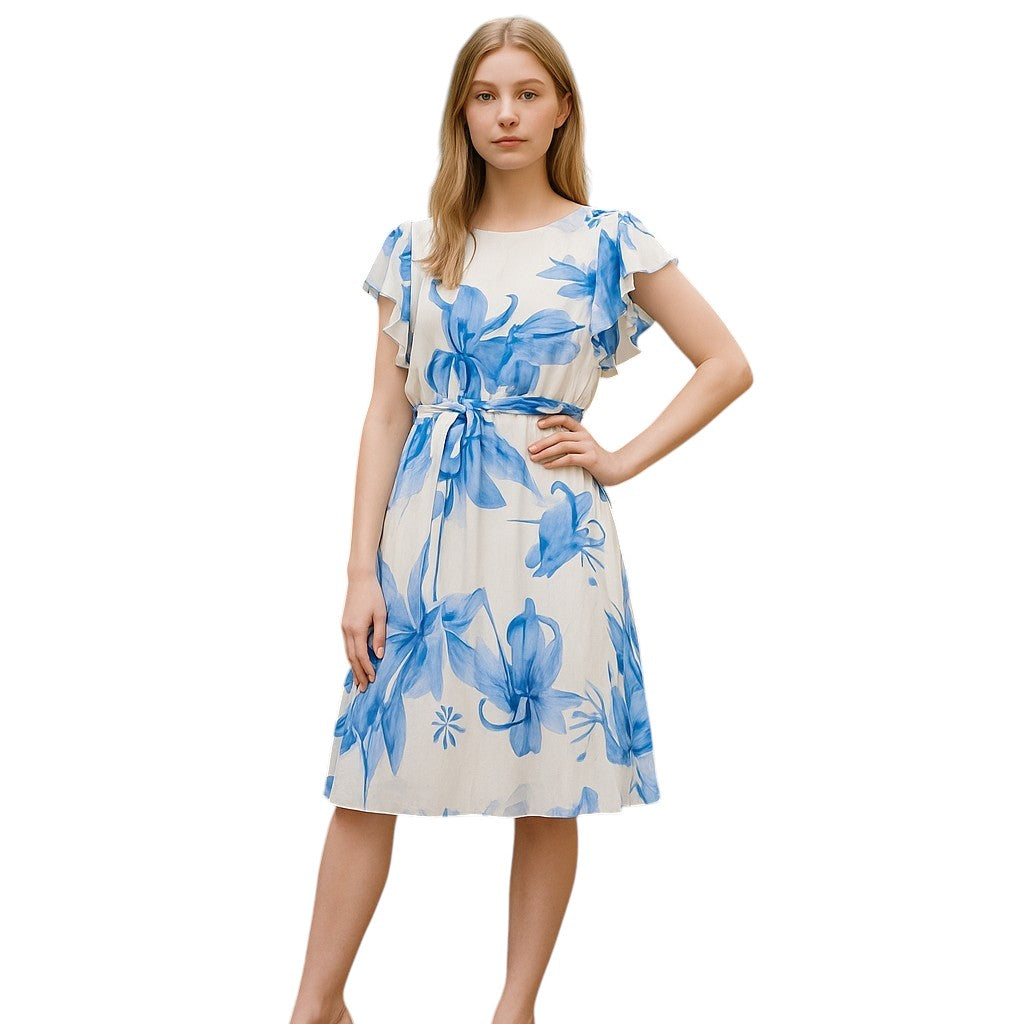 Elegantes A-Linien Kleid mit Blumenmuster plissiert - Elissima 