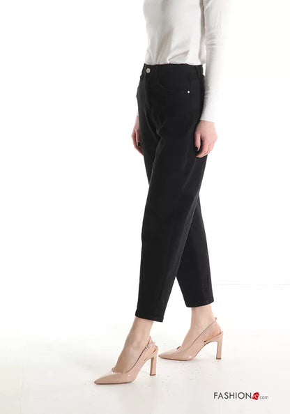 Schwarze Jeans aus Baumwolle mit hoher Taille - Elissima 