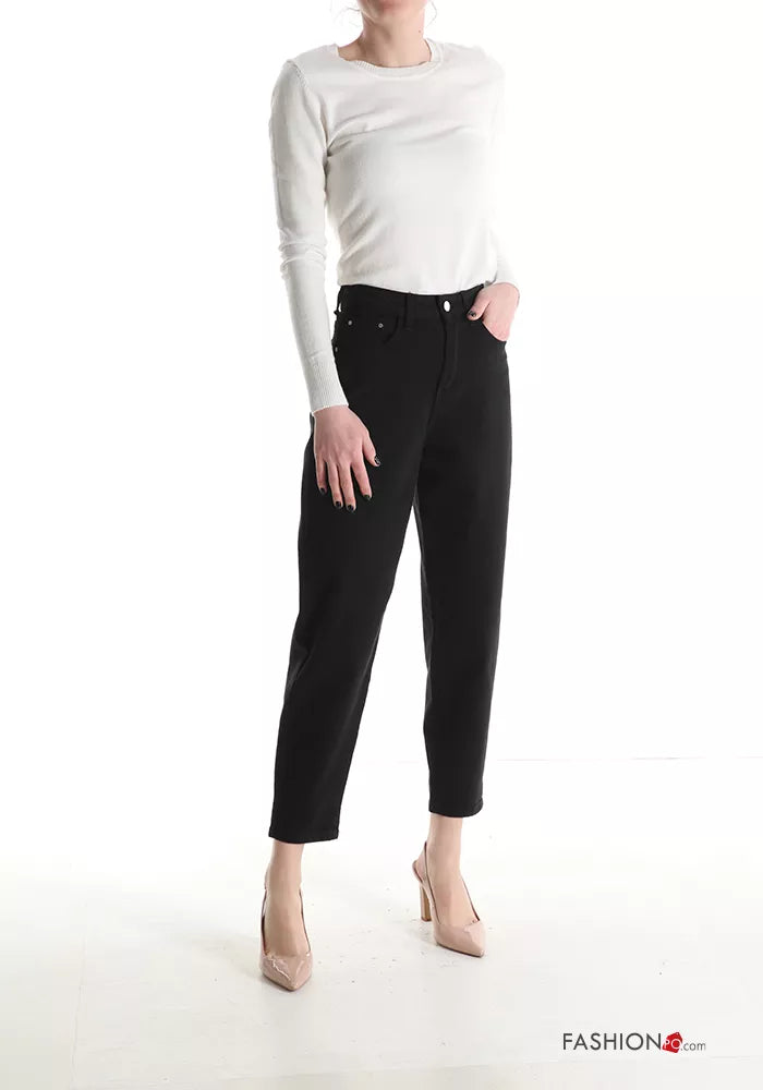 Schwarze Jeans aus Baumwolle mit hoher Taille - Elissima 