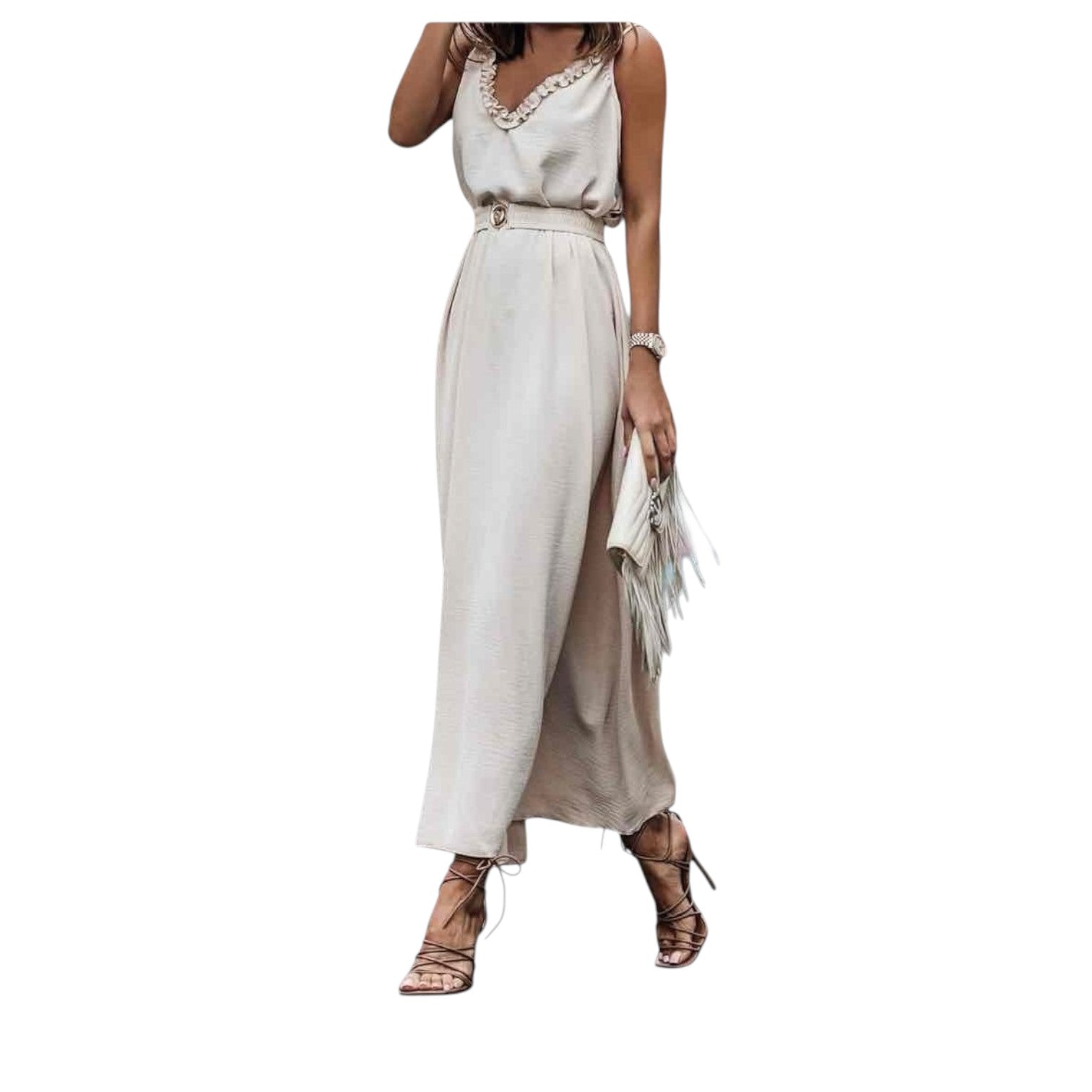 Elegantes bodenlanges Kleid mit Gürtel in unterschiedlichen Farben - Elissima 
