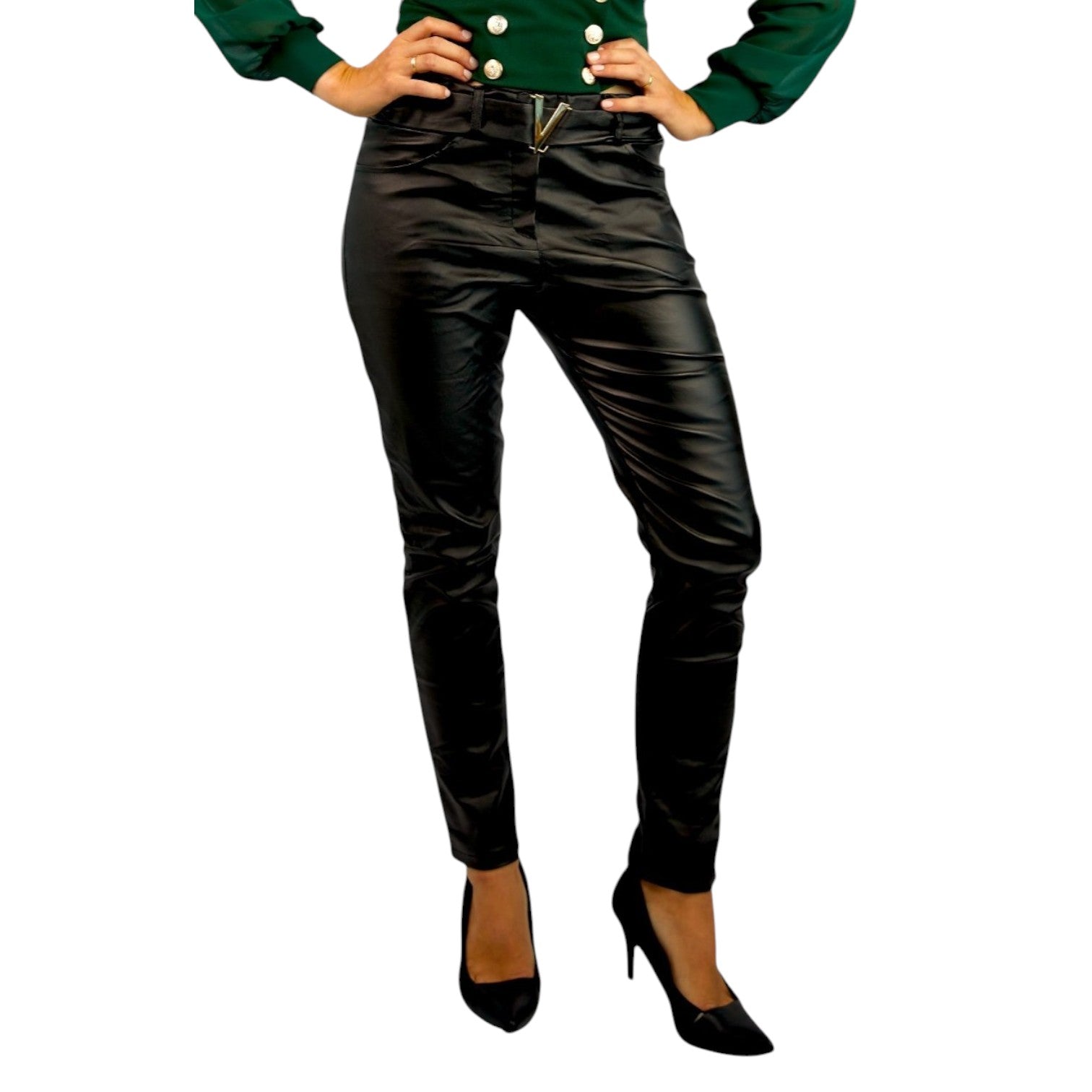 Schwarze Hose in Lederoptik, sportlich & elegant