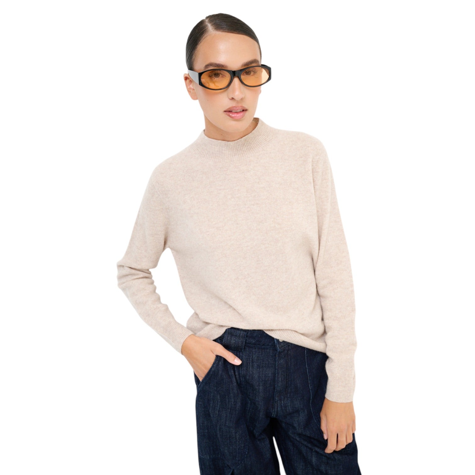 Eleganter Damen Stehkragenpullover – Kaschmir-Mix Strick