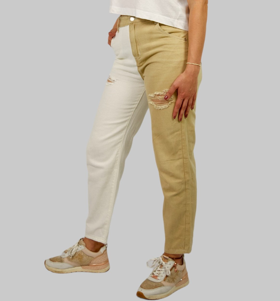 Jeans Weiß-Beige