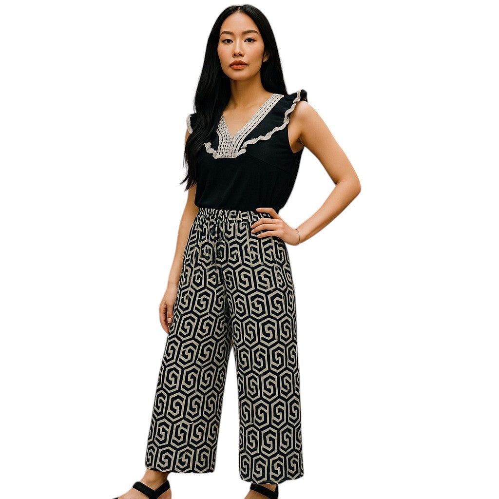 Wide Leg Hose mit Kordelzug und Gummizug - Elissima 