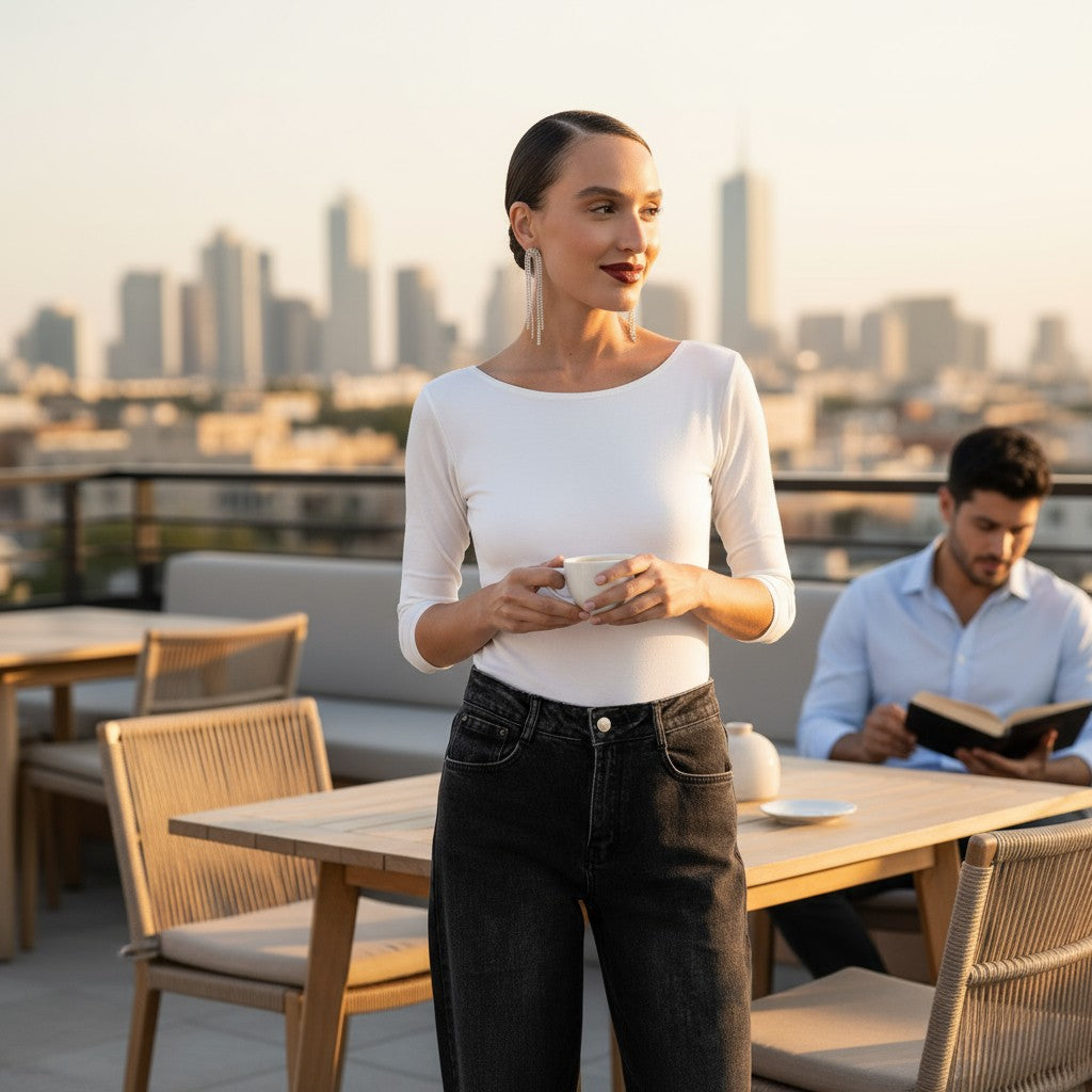 Enganliegendes Damen Top mit Rundhalsausschnitt – Minimalistisches Design