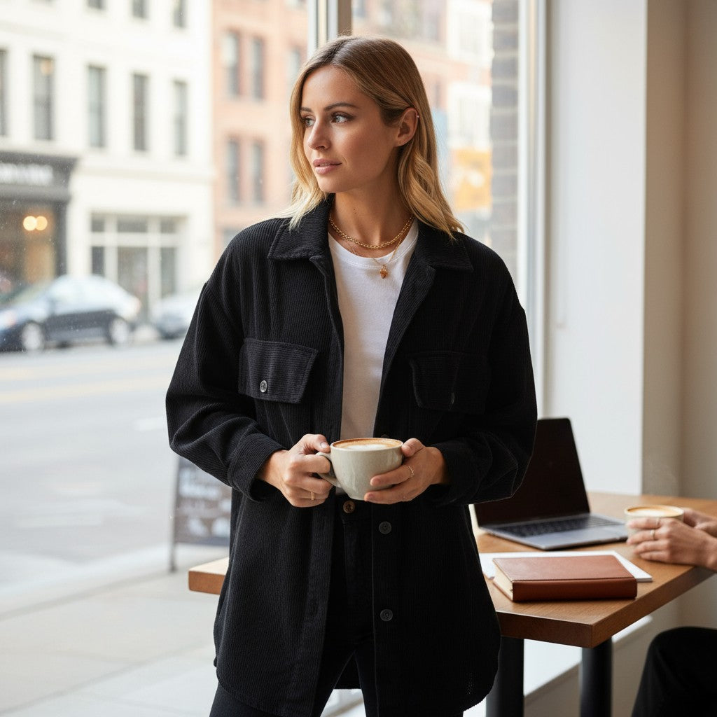 Oversize Cordjacke in Schwarz