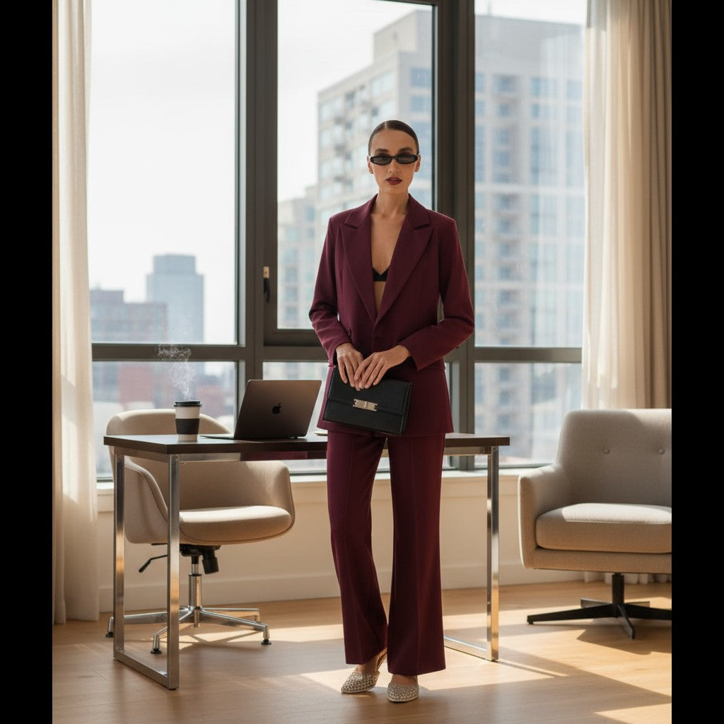 Damen Tailored Wide-Leg Hose mit Kontraststreifen - Elissima 