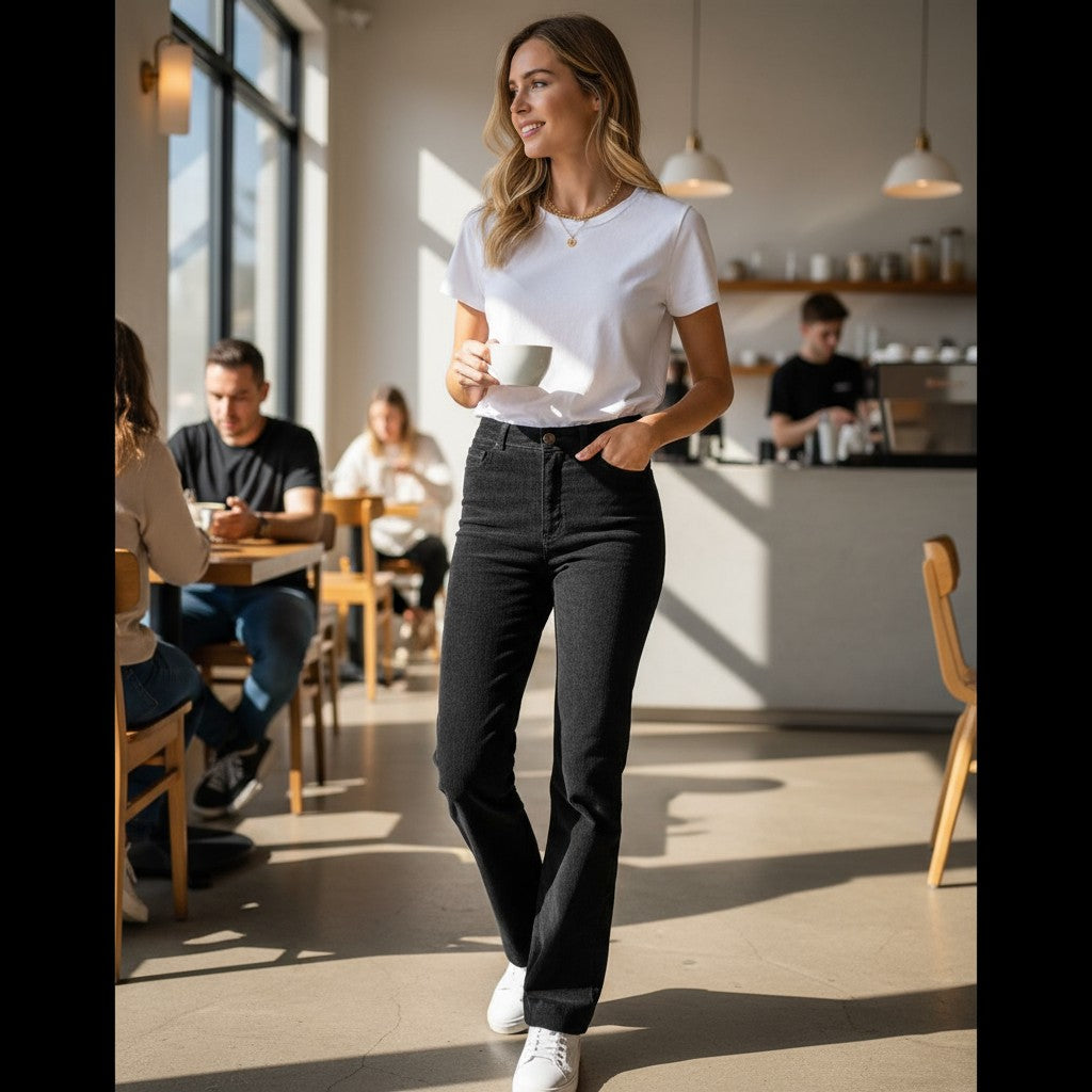 Wide leg Cordhose in schwarz aus Italien