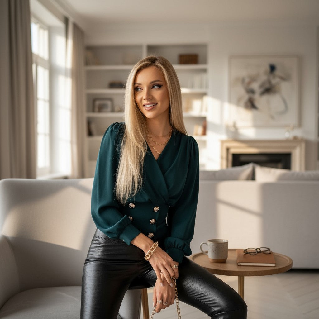 Elegante und trendige Bluse in dunkelgrün - Elissima 