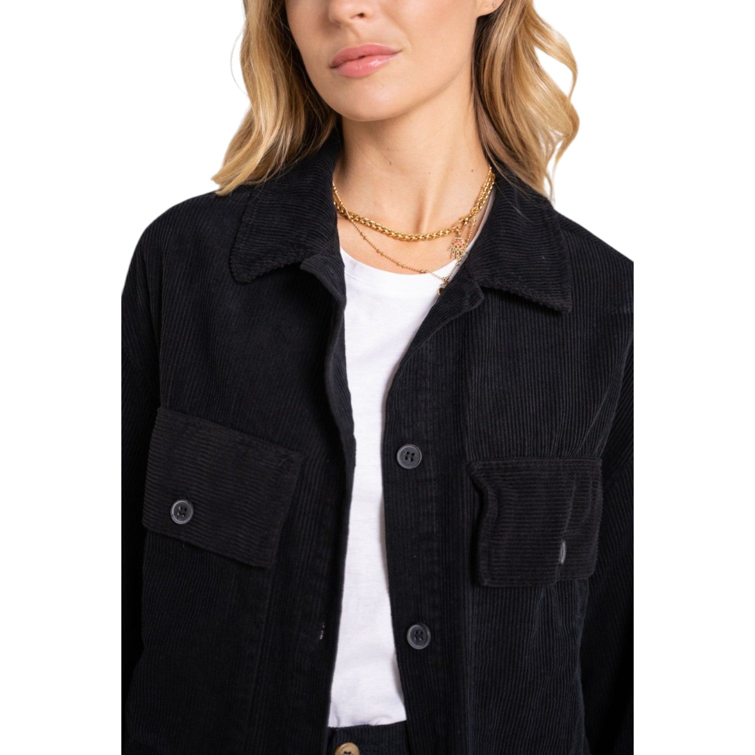 Oversize Cordjacke in Schwarz - Elissima 