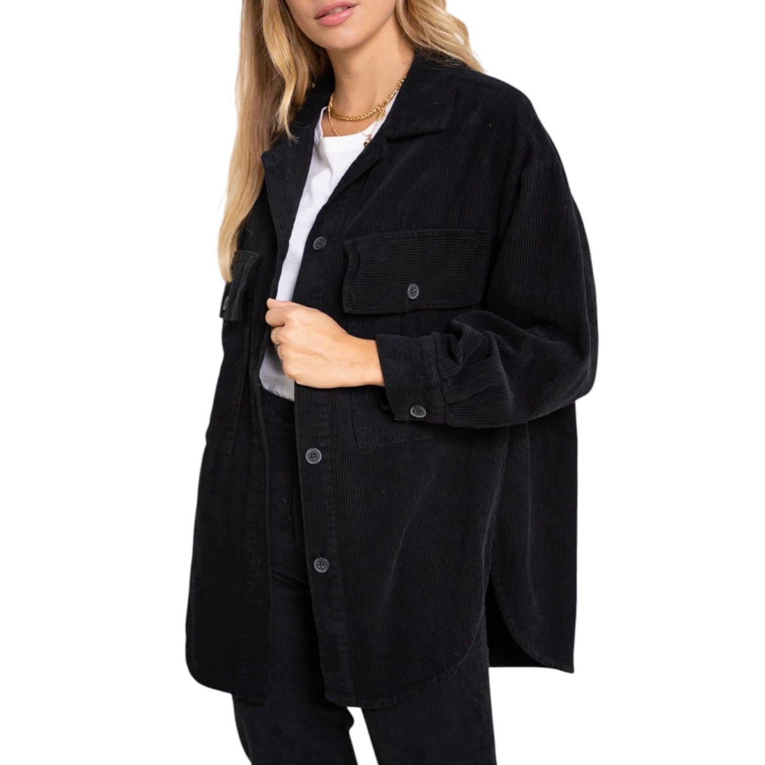Oversize Cordjacke in Schwarz - Elissima 