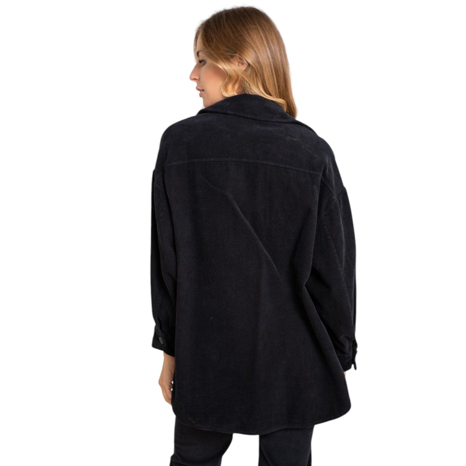 Oversize Cordjacke in Schwarz - Elissima 